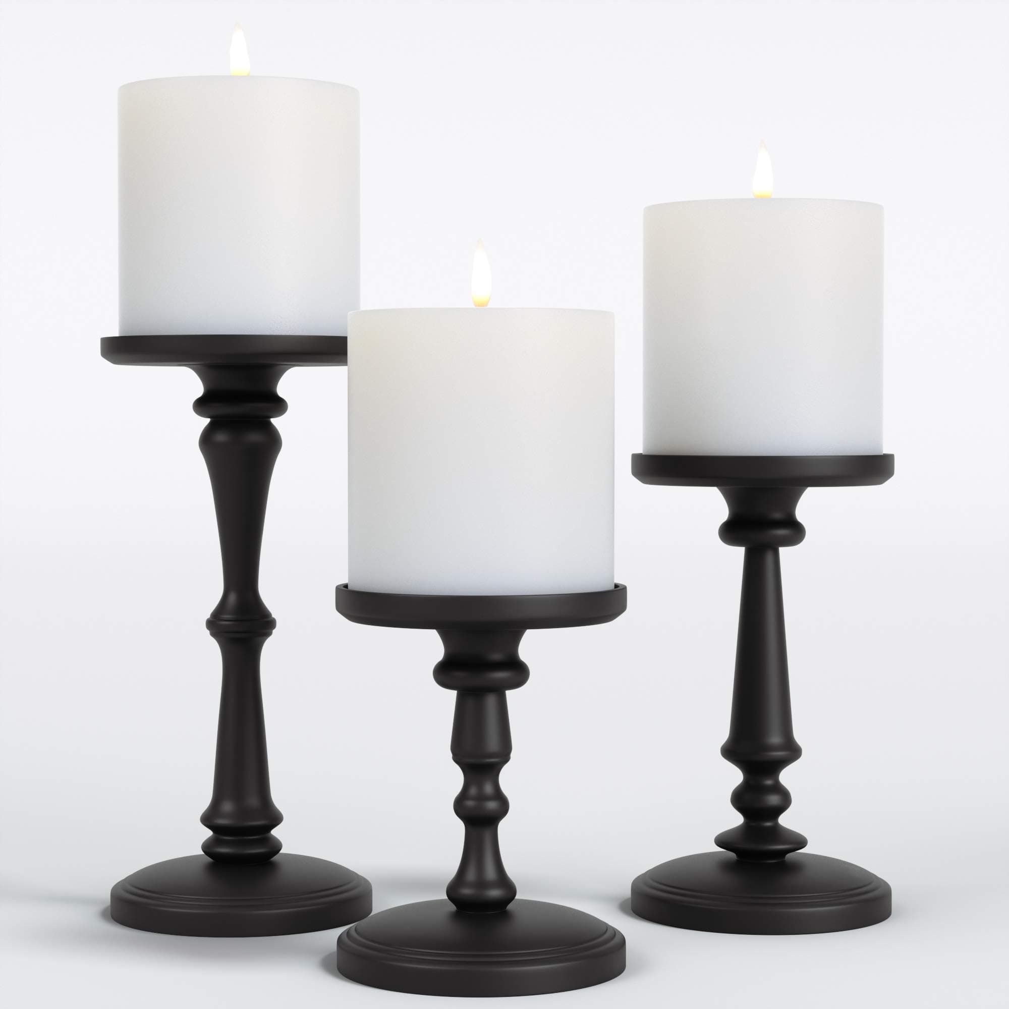 Matte Black Pillar Candle Holders - Set of 3