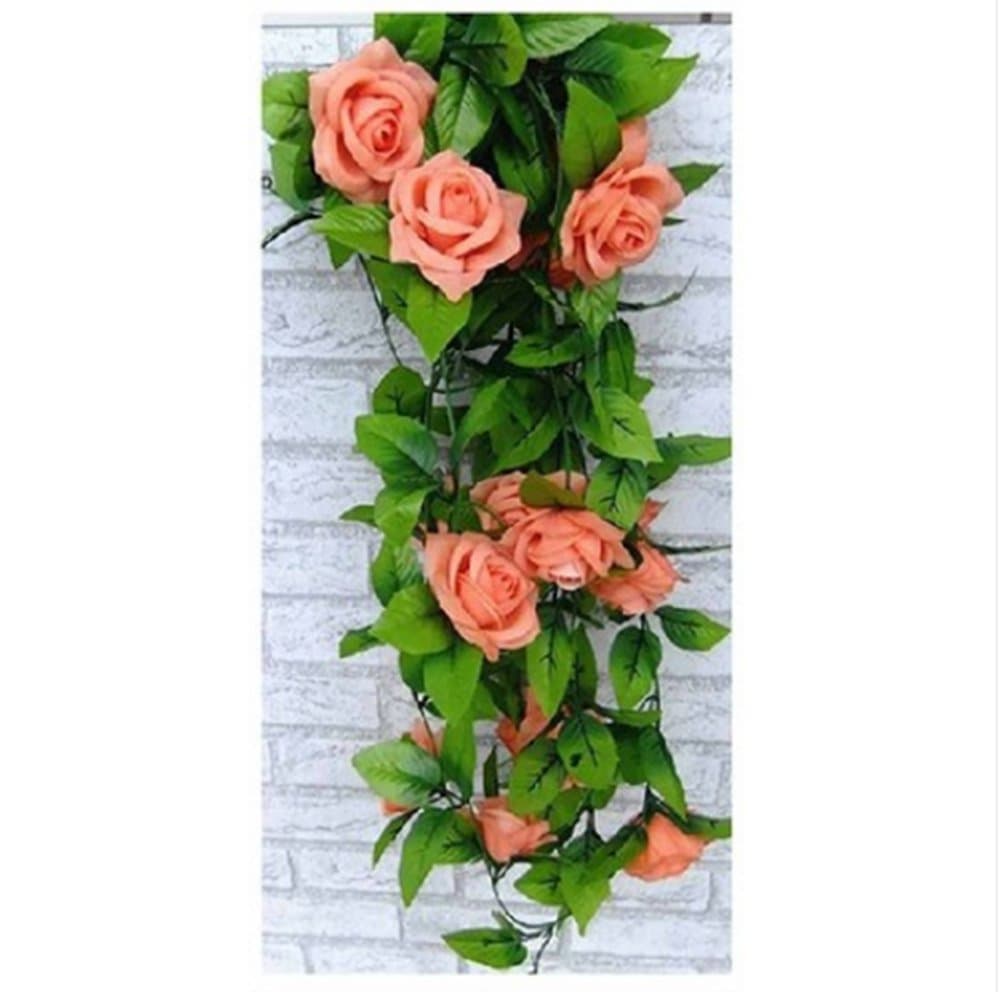 1 X Artificial Rose Silk Flower Green Leaf Vine Garland Home Wall Party Decor Wedding Decal (Deep pinks)