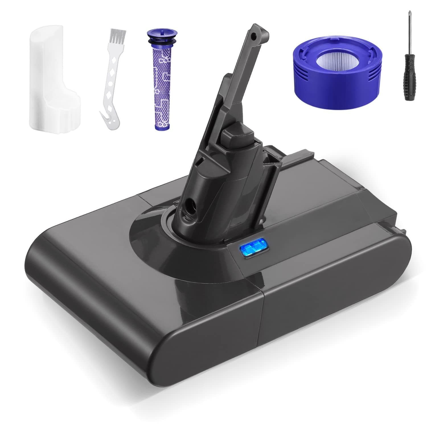 FirstPower 21.6V 4500mAh V8 Replacement Battery Compatible with Dyson V8 Motorhead V8 Fluffy V8 Animal V8 Absolute V8 Carbon Fiber Cord-Free Handhold Vacuum Cleaner with 1 Pre-Filter, 1 Post Filter,