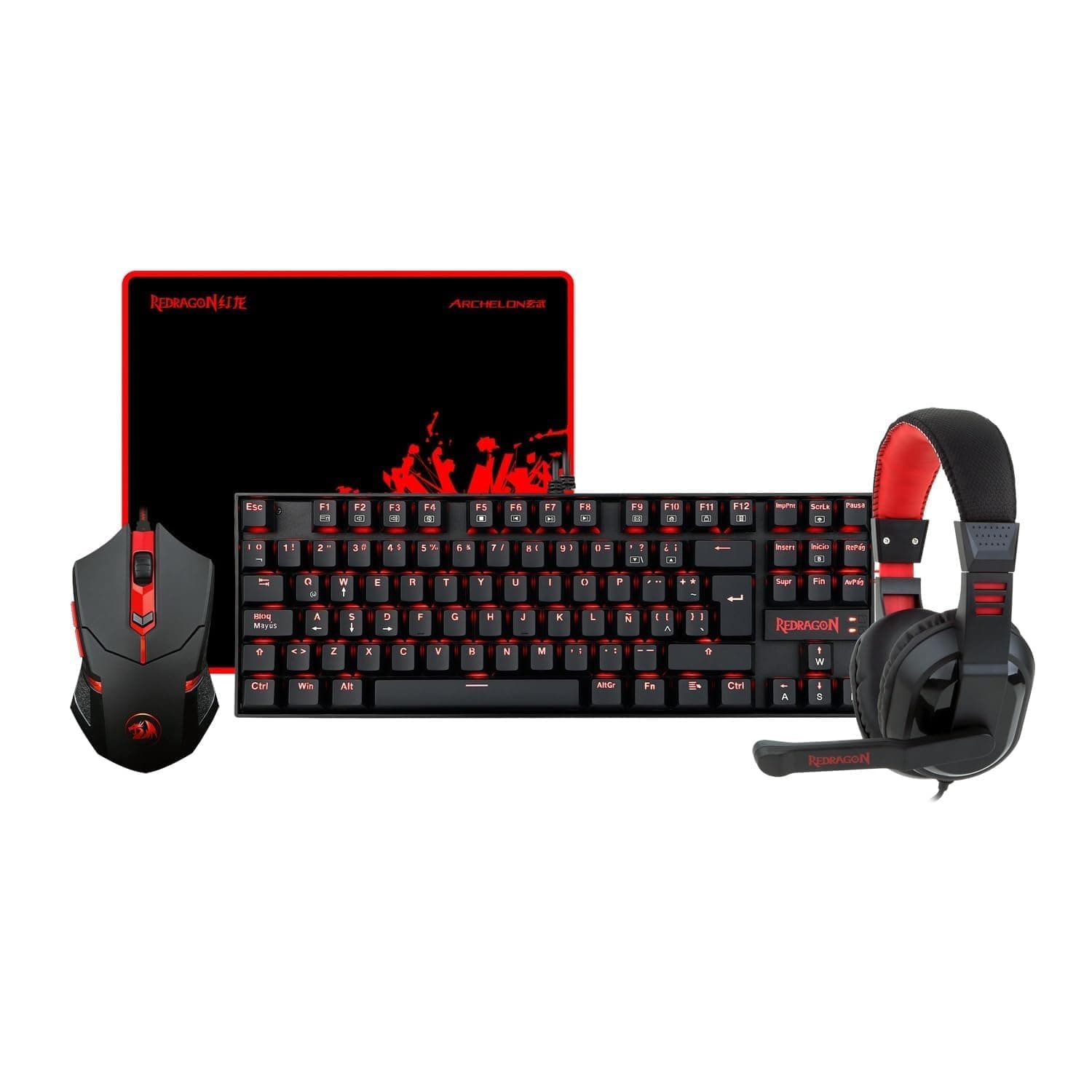 REDRAGON 4 IN 1 COMBO PACK (KUMARA K552 GAMING KEYBOARD, GAMING MOUSE M601 CENTROPHORUS, GAMING MOUSEPAD P001 ARCHELON AND GAMING HEADSET GARUDA K552-BB)