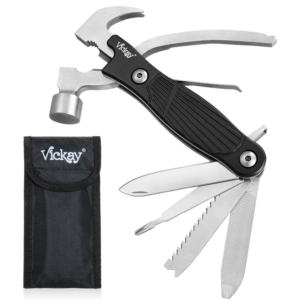 Multitools Hammer 12 in 1 Portable Mini Hammer Camping Gear Car Safety Hammer Kit with Nylon Sheath for Outdoor Camping Hiking Household, Birthday Christmas Gift for Father,Husband & Boyfriend(Black)