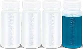 3.4oz/100ml Squeeze Bottles Wide Mouth Plastic Bottles with Lids, Graduated Food Grade PP Sample Containers for Water Sample Lab Reagent Pill Liquid Medicine Storage (Clear, 4 Pcs)