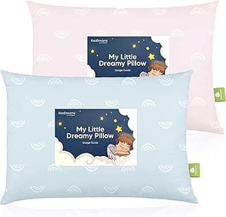 2-Pack Toddler Pillow - Soft Organic Cotton for Sleeping - 13X18 Small Pillow for Kids - Travel, School, Nap, Age 2 to 5 (Pastel Rainbow)