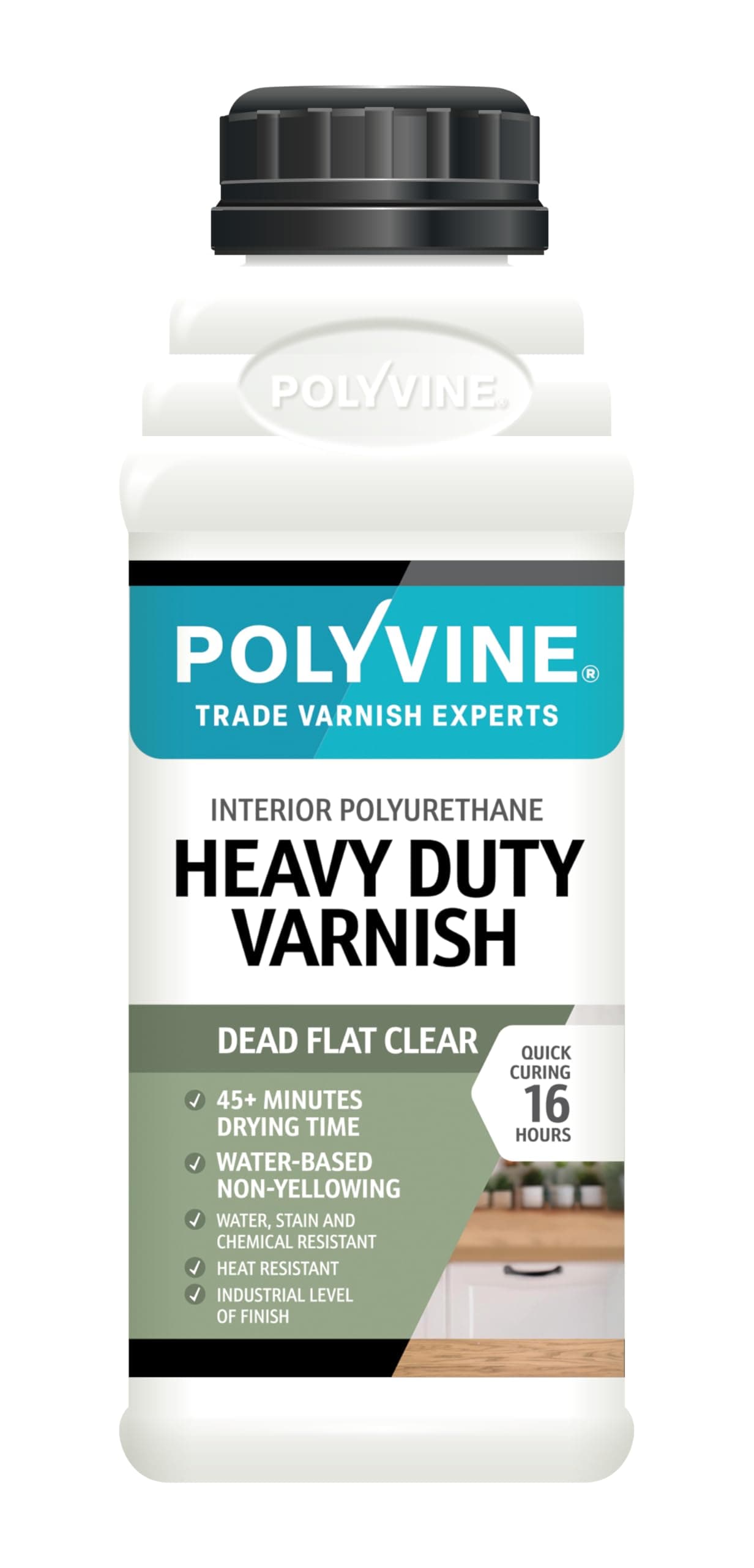 Polyvine Heavy Duty Interior Varnish Satin or Dead Flat Finishes – Quick Dry Varnish – Polyurethane, Water-Based, Water Resistant Coating for Indoor Woodwork, Painted Surfaces & More, Dead Flat 500ml