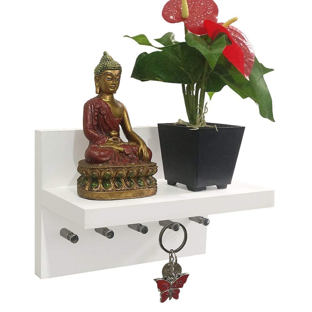 A10SHOP Omega 1 Wall Mounted Key Holder with Decor Shelf (Frosty White, 21x12x15 cm)