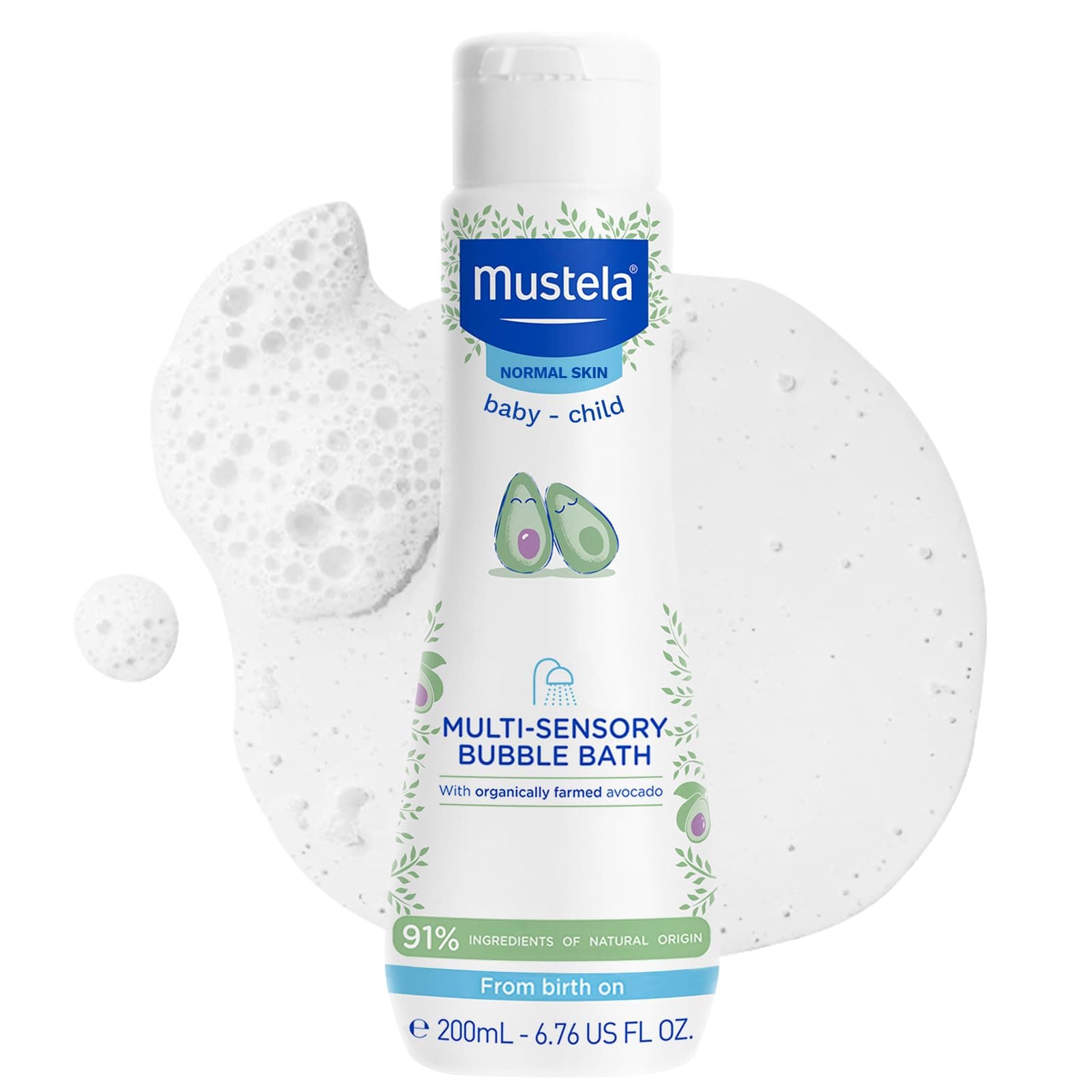 Mustela Baby Multi-Sensory Bubble Bath with Natural Avocado – Biodegradable Formula - 6.76 oz. – Packaging may vary