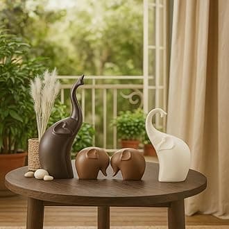 Home Décor Elephant Family Matte Finish Ceramic Figures - (Set of 4 Piece, Matte Brown)