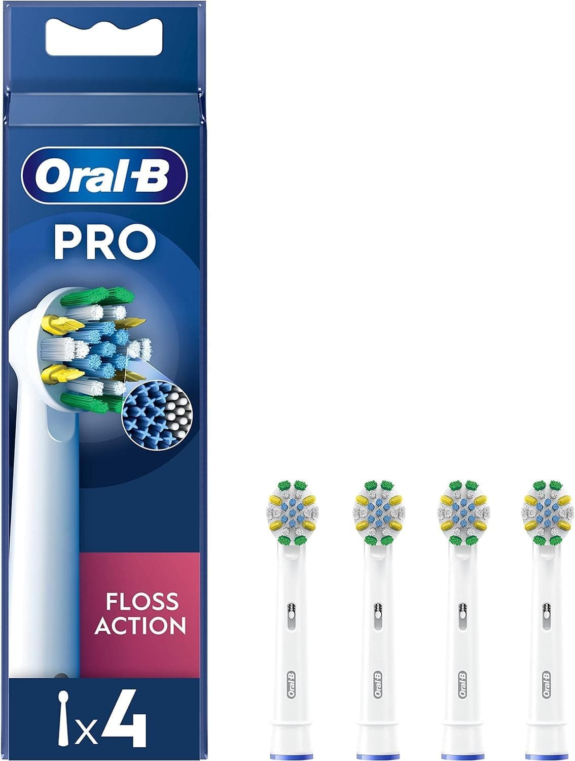 Oral-B Pro Floss Action Electric Toothbrush Head, X-Shaped and Interdental Bristles for Deeper Plaque Removal, Pack of 4 Toothbrush Heads, White