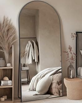 Antok Full Length Mirror, 26"x68" Oversized Floor Mirror with Stand for Bedroom, Living Room Cloakroom, Black, Arch Style