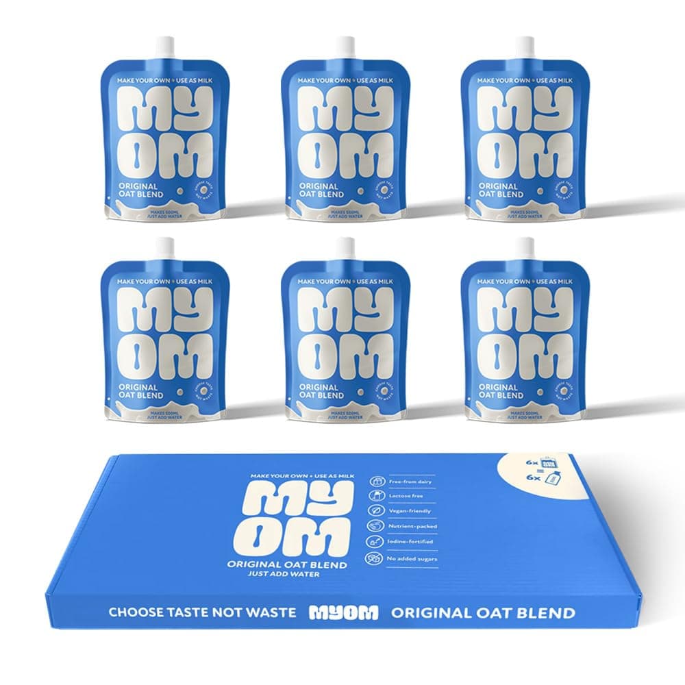 MYOM - Oat Milk Drink Premix - Makes 3 Litres - 6 Pouches x 65g - Vegan Plant Based with Vitamin D3, Vitamin B12 and Iodine - Low Sugar, Great Taste Oat - Dairy Free Plant-Based Milk