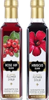 Floral Elixir Co. - All Natural Syrups for Cocktails & Sodas (2 x 8.5 oz) (Rose Hip & Hibiscus)