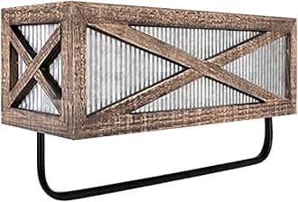 Autumn Alley Farmhouse Rustic Towel Rack Shelf Holder - Wood Towel Rack Basket Storage - Farmhouse Towel Holder for Rustic Bathroom and Farmhouse Kitchen Décor - Wall Mounted, Galvanized, Rustic Brown