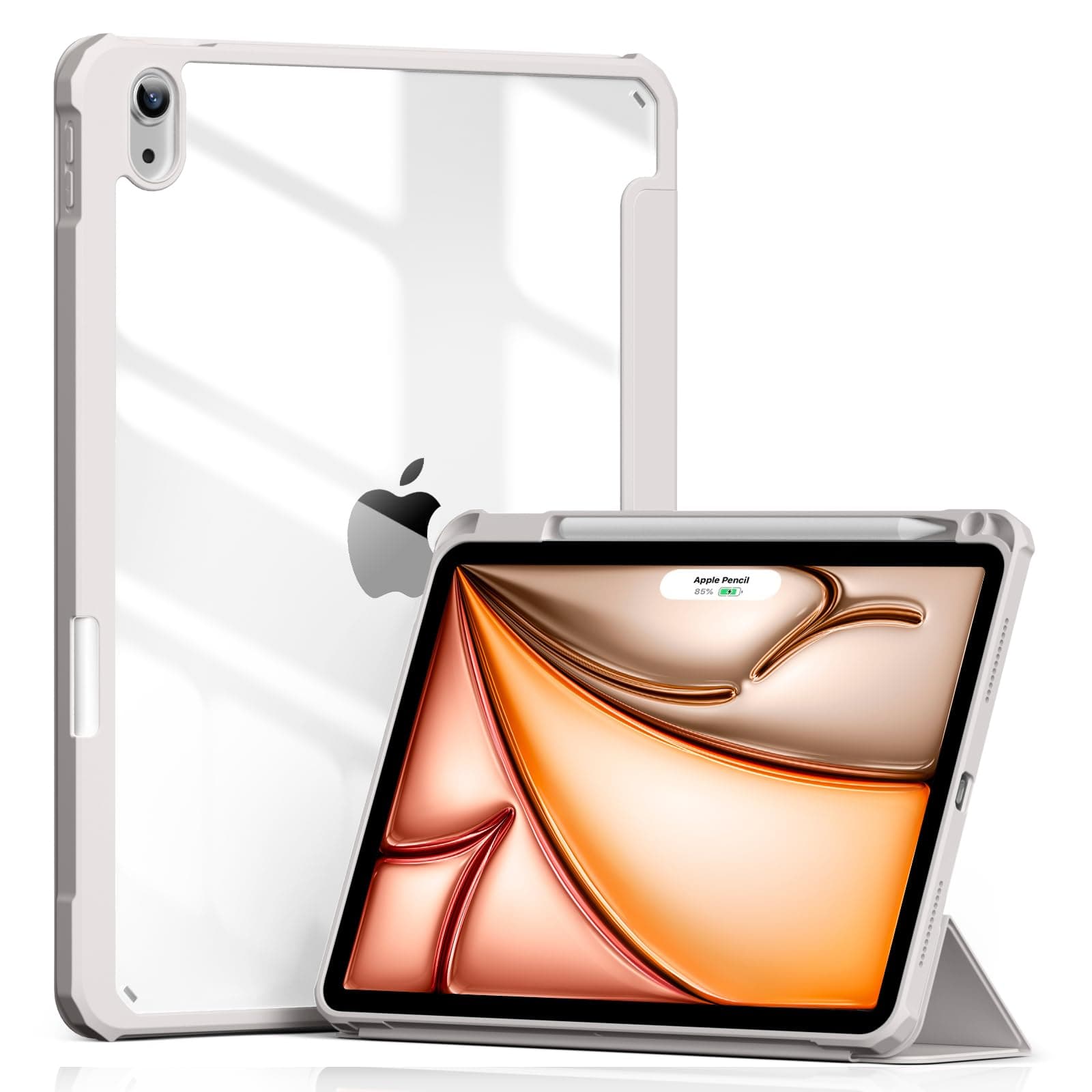 Aoub Case for iPad Air 11-inch M4/M3/M2 (2026/2025/2024), iPad Air 5th/4th Generation (2022/2020) 10.9 inch with Pencil Holder, Shockproof Cover with Clear Transparent Back Shell, Gray