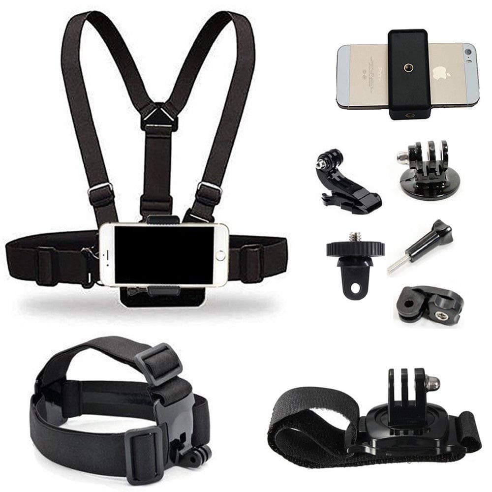 Cellphone Selfie Chest + Head + Wrist Mount + Clip for Gopro Hero 12 11 10 9 / DJI InSta360 Sony Action Cam/for iPhone 17 16 15 14 13 12 Pro Max Air