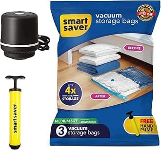 Smart Saver Plastic Vacuum Compression Bags|Vacuum Storage Bags|Vacuum Bags For Travel|Space Saver Vacuum Bags(3Medium + Electric And Manual Pump),White