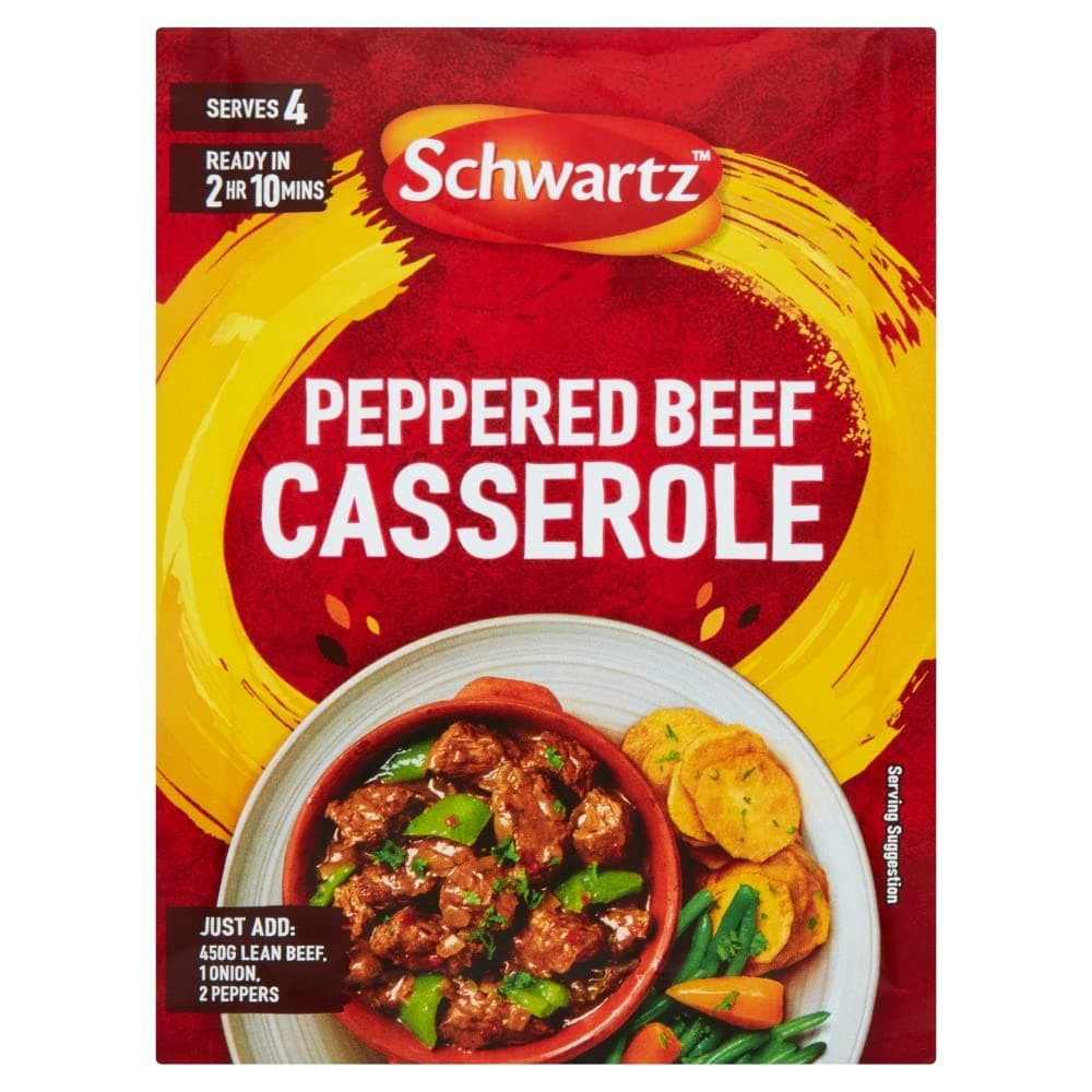 Schwartz Peppered Beef Casserole Mix 40 G | Serves 4 | Pack of 6 | Deep and Rich Taste | With Crushed Green Peppercorns, Black Pepper, Fragrant Oregano and Parsley