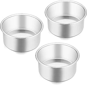 E-far4 Inch Small Cake Pan Set of 3, Stainless Steel Mini Round Smash Cake Baking Pans, Non-Toxic & Healthy, Mirror Finish & Dishwasher Safe