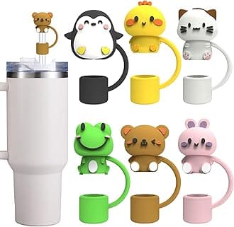 Silicone Cute Animal Straw Cover Cap for Stanley 30&40 Oz Tumbler with Handle, 6 Count, 10mm, Color 2