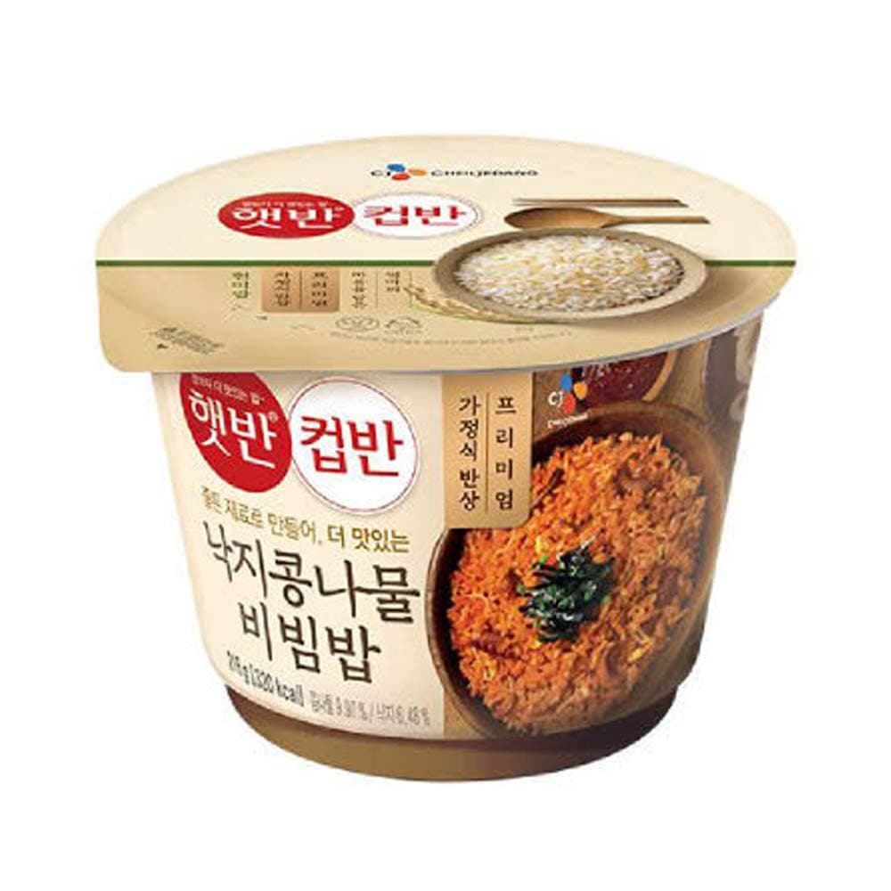 [CJ Hetbahn Cupbahn] Korean Cooked White Rice with Small Octopus & Bean Sprout Bibimbap 216g Microwavable Cheiljedang kfoods (낙지 콩나물 비빔밥) (1 Bowl)