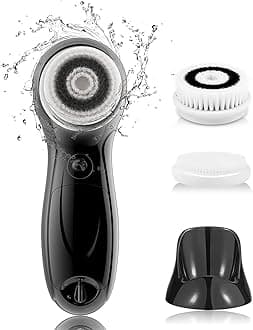TB-0759M Waterproof Electric Facial Cleansing Brush with 2 Speed Settings for Skin Care Face Exfoliating Scrubbing System with Storage Stand