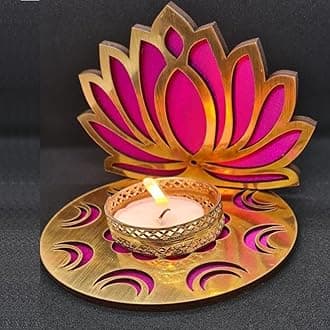 Rangoli Tealight for Diwali, Event Decoration, Home Decoration, Wedding and Religious Festival (Lotus -Pink - 4)
