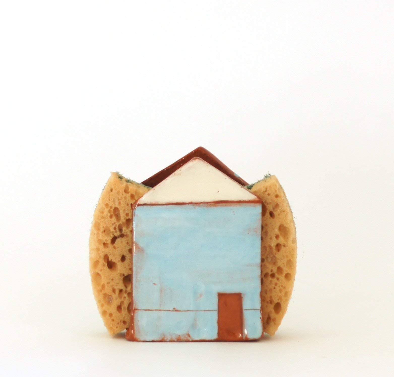 Blue Sponge Holder Napkin Holder Ceramic House