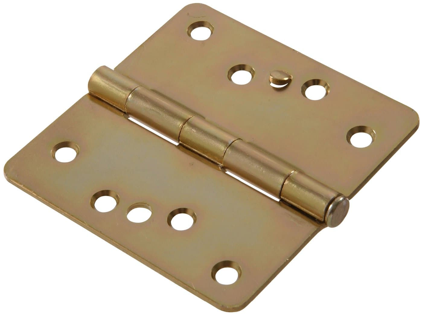 Hillman 852866 4" Security Stud Hinge - 1/4 Round Corner - Full Mortise - Zinc & Yellow Dichromate Finish 1-Pack