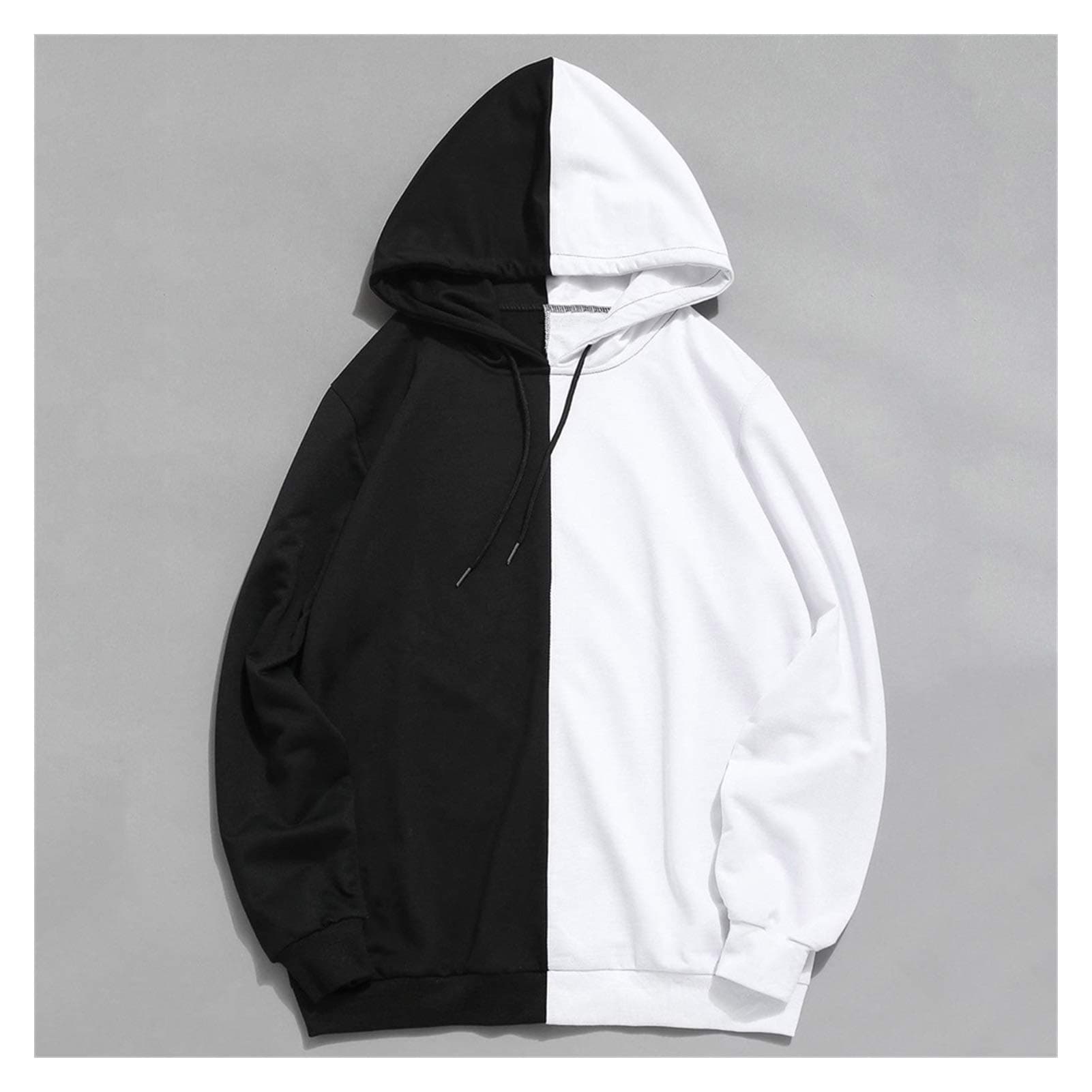 JUNMIN Pullover Long Sleeve Men's Hoodie Hoodie Half Black Half White Cool (Color : Black, Size : L)