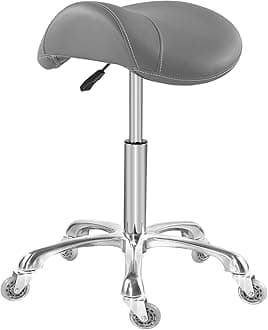 Saddle Stool Chair for Massage Clinic Spa Salon Cutting, Saddle Rolling Stool with Wheels Adjustable Height (Grey)
