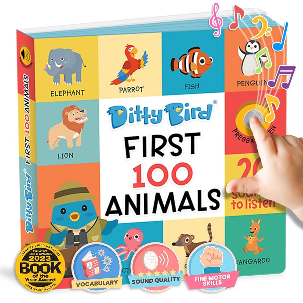 DITTY BIRD Baby Sound Toy: Our First 100 Animals Interactive Musical Book is The Perfect Toys for 1 Year Old Boy Girl Gifts. Electronic Early Development Toys for Toddlers 1-3.