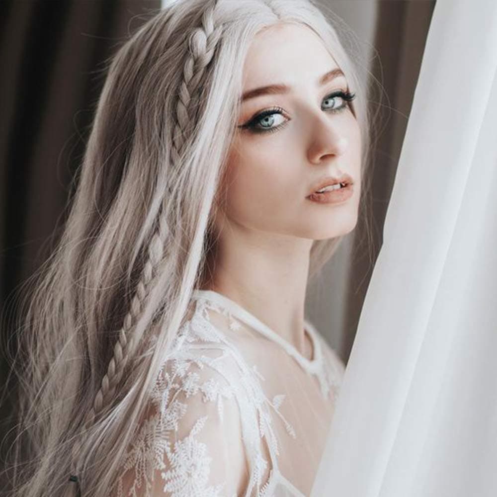 Imstyle Silver Grey Lace Front Wigs Heat Resistant Natural Long Synthetic Gray Wig for Party Costume