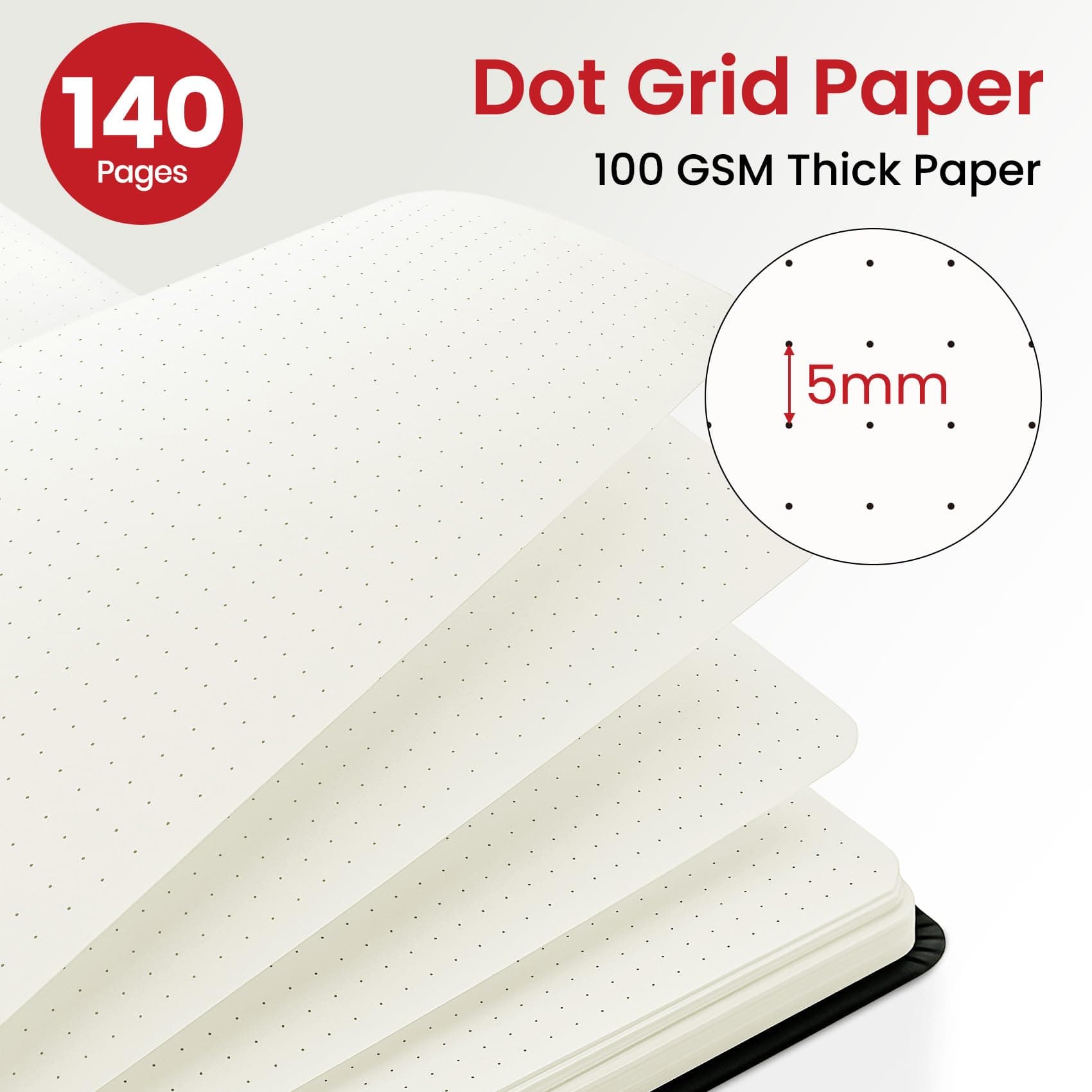 Dotted Spiral Journal Notebook for Women, A5 Dotted Notebook Journals for Writing, Hardcover Notebooks for Work, Note taking and Office School Supplies,140 Pages - Black