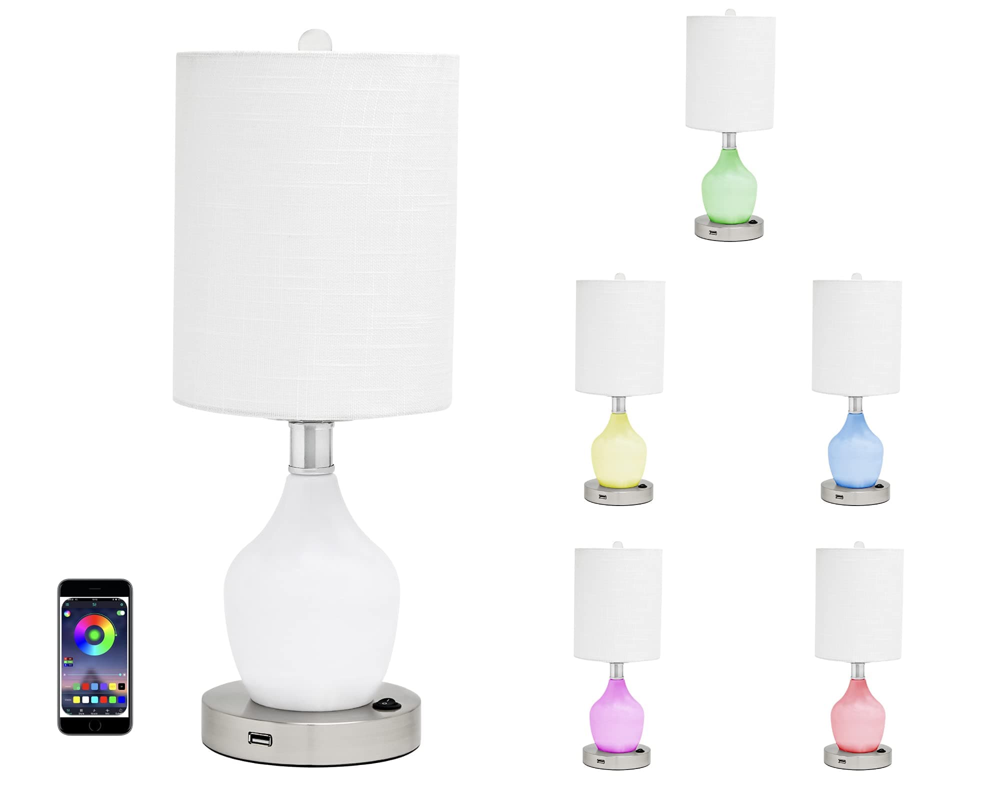 Lamp Angel Standard Electric Night Light or Table Lamp with Emergency Battery Back Up, USB Charging, Color Changing Base, Nursery, Bedroom