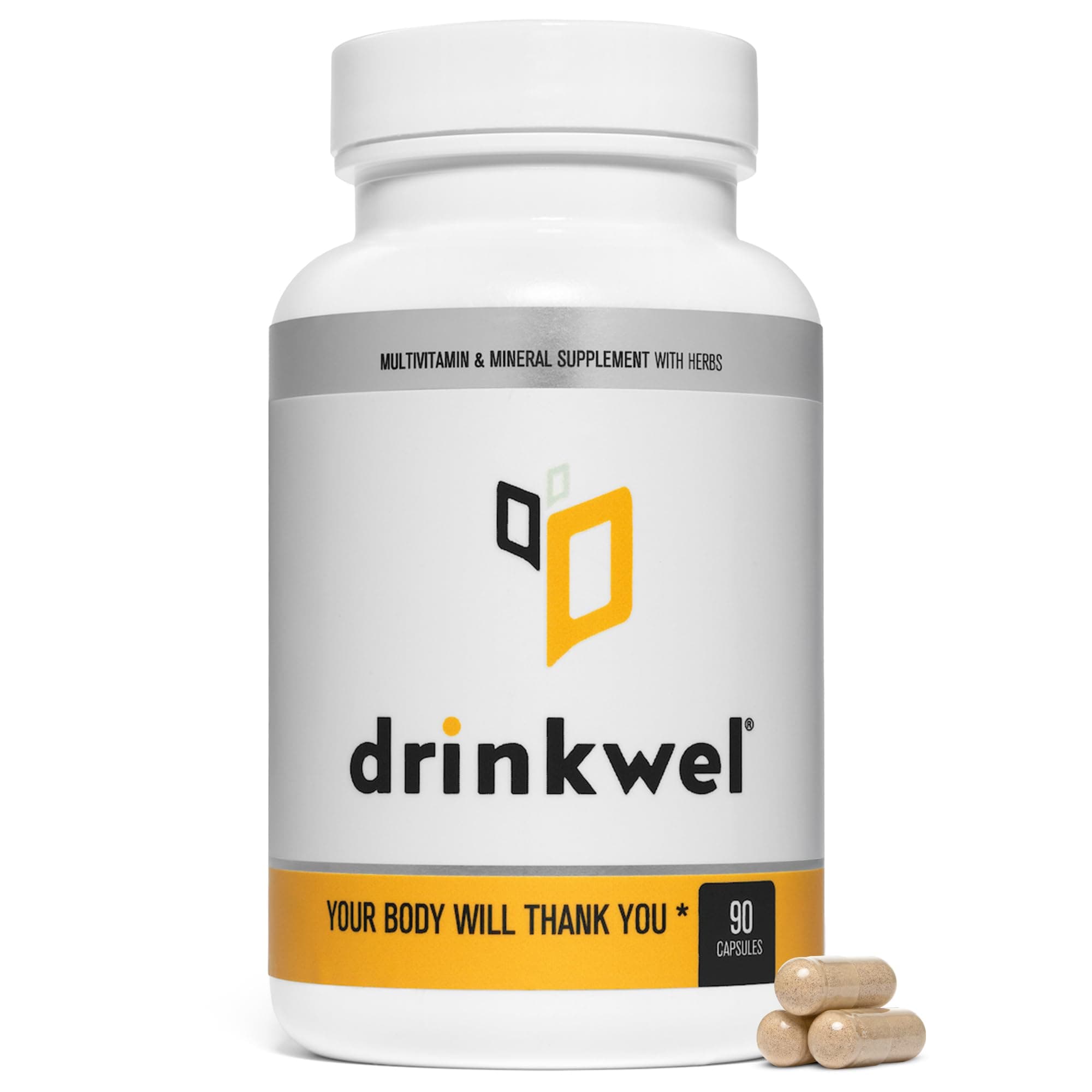 drinkwel for Better Mornings - Premium Multivitamin Supplement - Liver Support & Immune Support- Milk Thistle, Vitamin C, Zinc, Magnesium - 90 Count - Single Bottle