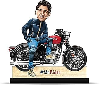Foto Factory Gifts caricature personalized gifts for men Rider on bike (wooden 8 inch x 5 inch) CA0313
