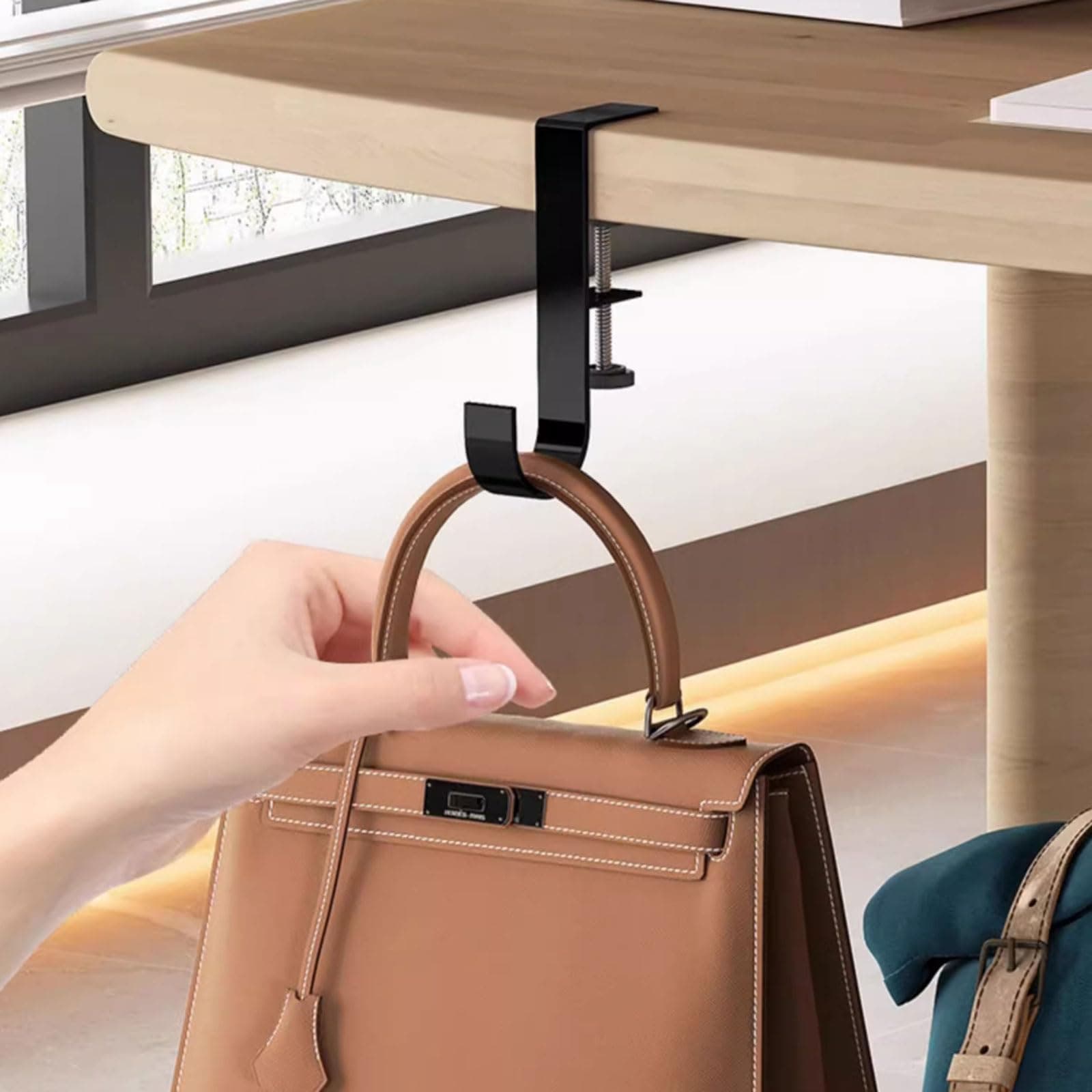 KISOYKISOY 2 PCS J Shaped Purse Hook for Desk Bag Hanger Purse Hooks for Tables Heavy Duty Handbag Hanger Organize Desktop Storage Items (''J''-Shaped(2 Black)), KISOY-JHOOK-001