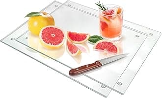 Seelenruhe Tempered Glass Cutting Boards for Kitchen Counter, 2PCS 12x16 inch Clear Cutting Boards for Countertop, Non-Slip, Heat-Resistant, Machine Washable, Easy to Clean, Kitchen Decoration