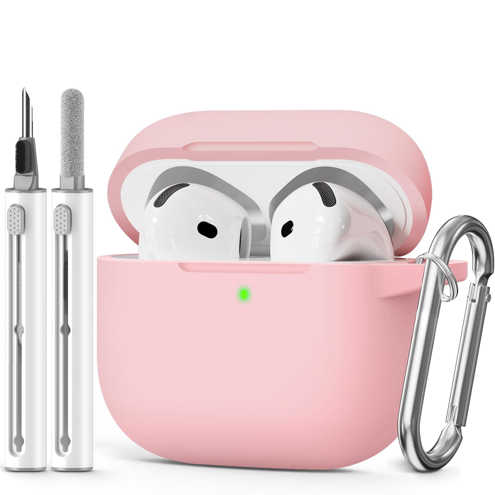 for AirPods 4 Case 2024 Come with Cleaner Kit,Soft Silicone Protective Cover for Apple AirPods 4th Generation Cases with Keychain,Compatible with AirPod 4 Case for Women Men-Pink