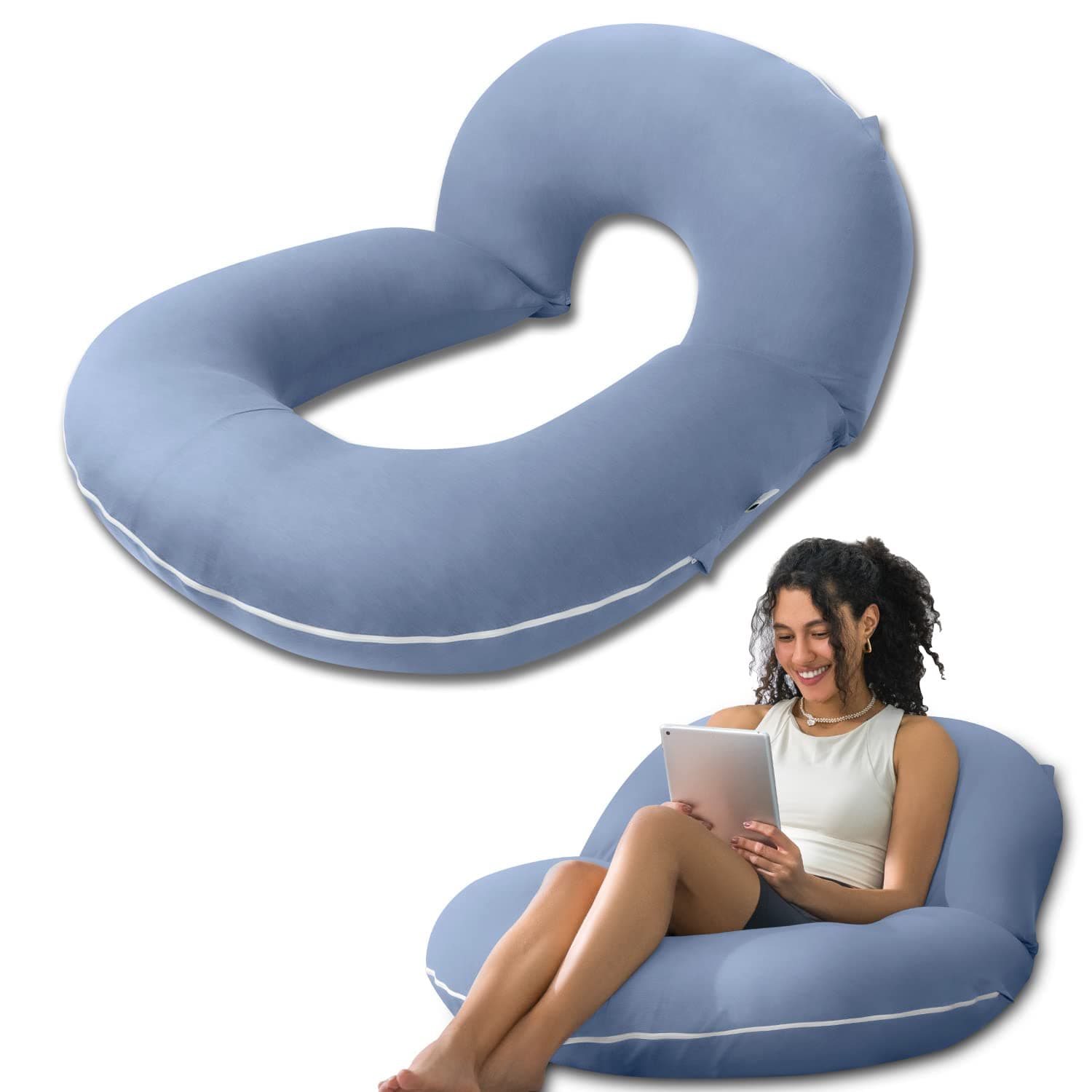 INSEN Reading Pillow, Back Pillow for Sitting in Bed and Couch, Gaming Pillow for Adults, Sit Up Support for Bed (Cooling Tencel-Blue, Basic)