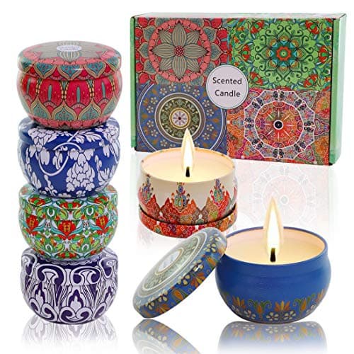 Scented Candles,Soy Wax 6-Pack Gift Package Vanilla,Lavender,Rose,Orange,Lemon,Amber Musk,Natural for Stress Relief and Aromatherapy Candle Sets Gifts for Women,Lasting 120hours,2.5Oz per tin