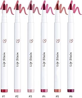 Lip Stain,Lip Tint Pen,Cream Glide Lip Liner,Long Lasting Colour Lip Marker,Hydrating Matt Lippen Liner Pen With 6 Colors To Choose,Waterproof,Moisturizing,Transfer-Proof,Lightweight (Set, 1.7ml)
