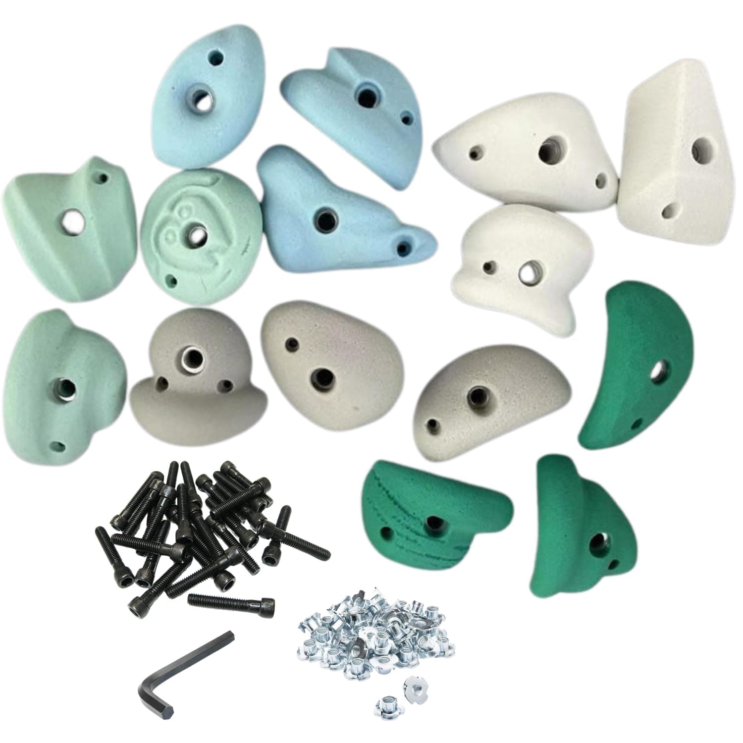White Tech Premium Design Climbing Holds (15pcs) (5) Pastel Color Indoor Outdoor Rock Climbing Stone for Kids, Adult Wall Grips |Bouldering|Indoor and Outdoor|with Kit|Tree House,Gym,Home,Playground
