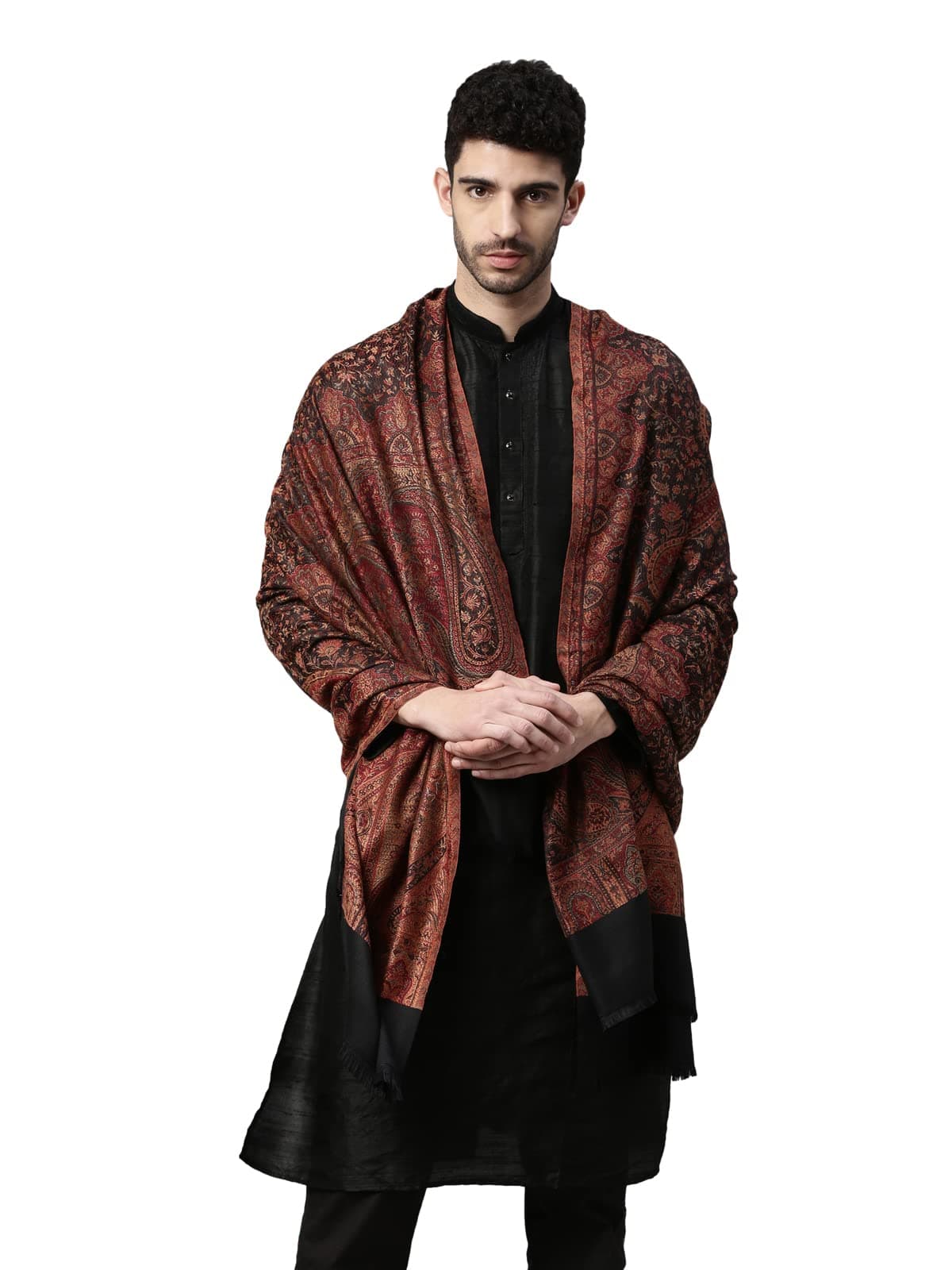 Pashmoda Men Jamawar Shawl, Authentic Kashmiri Luxury Pashmina Style Shawl, Stole, Medium Size for Gents, Size 40x80 Inches