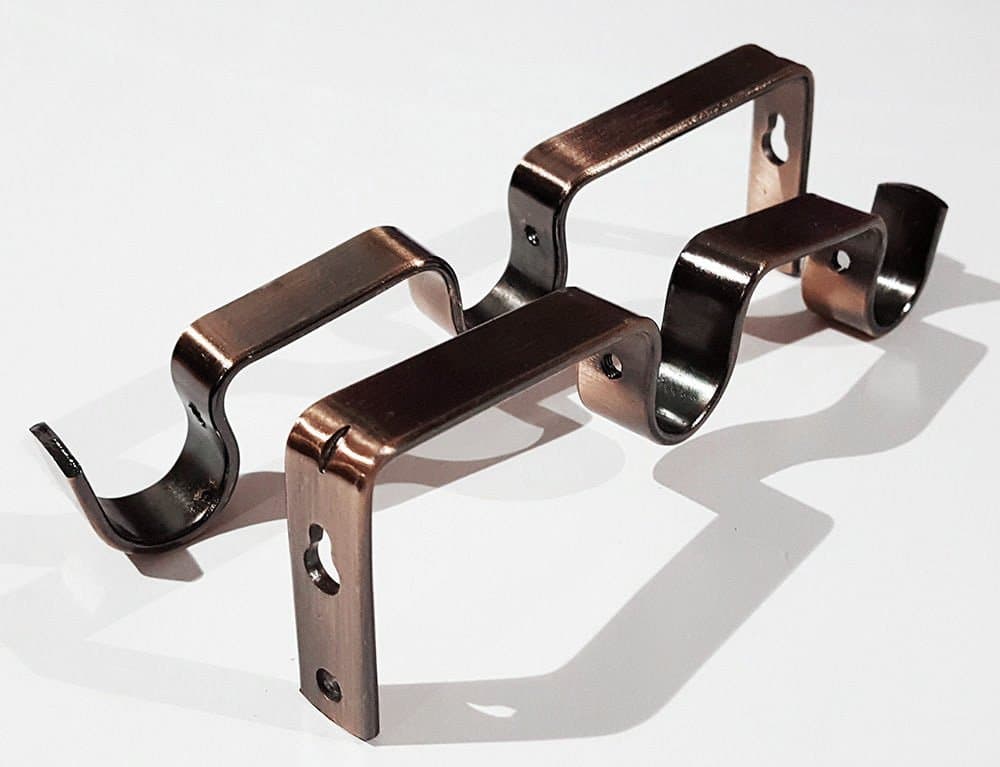 E London Metal Double Curtain Rod/Pole Wall Brackets & Fixings Rod Holder (Bronze)