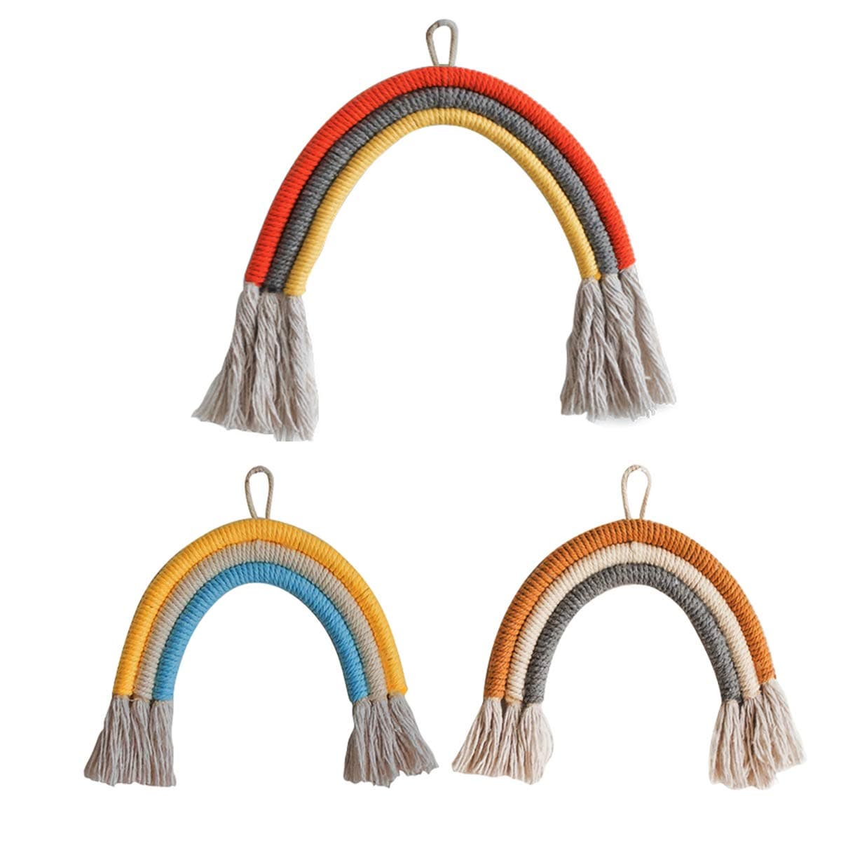 Lxin Rainbow Wall Hanging,3 Pieces Macrame Rainbow Wall Decor Colorful Handmade Boho Rainbow Wall Art Birthday Gift Party Home Office Decoration