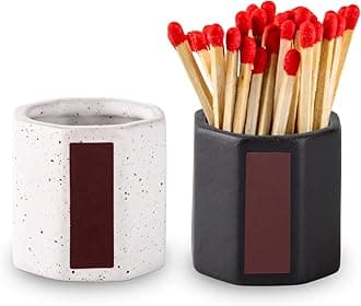 2 Pack Match Holder With Striker - Anise Match Cloche - Black and White Matches for Candles & Bathroom