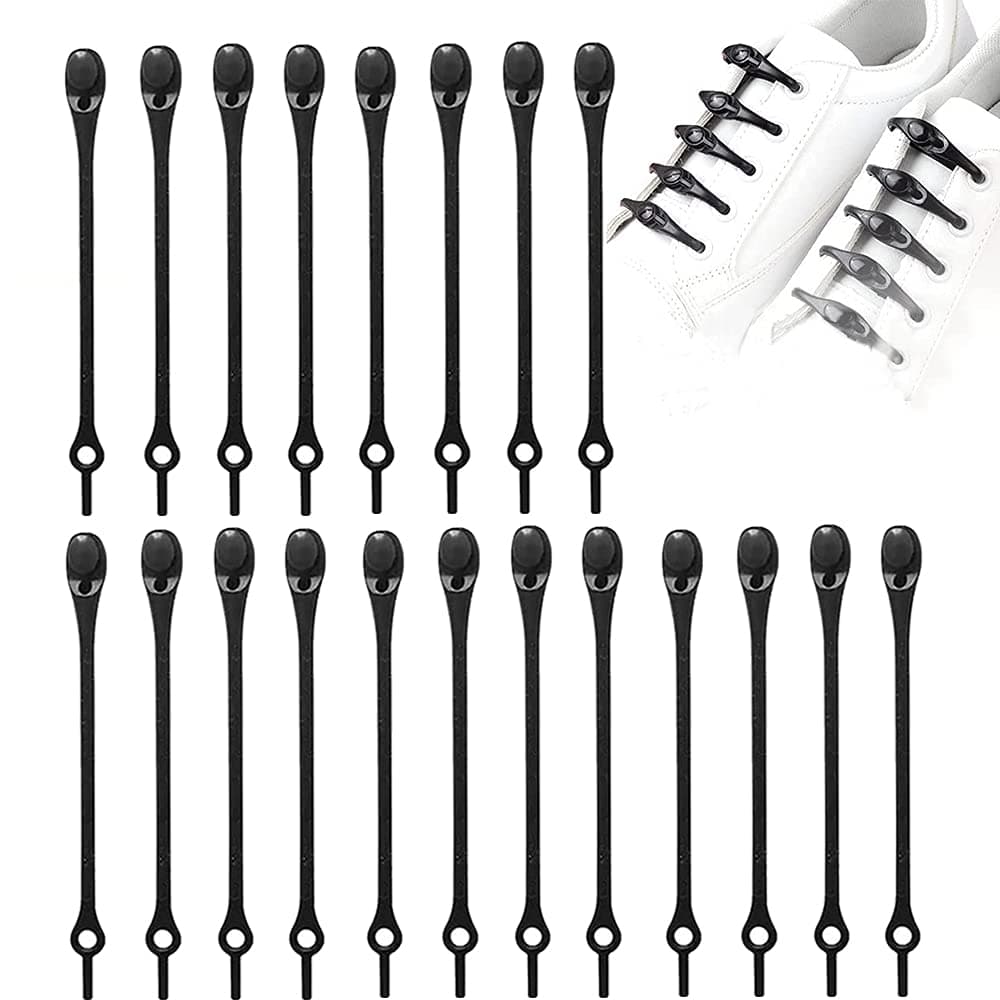 Lazy Elastic Shoe Laces, Pure Colors Durable Silicone Elastic No-Tie Shoelaces for Adults and kids, Waterproof Wash-free Shoe Laces for Sneakers Running, Boot, Board and Casual Shoe 20Pcs