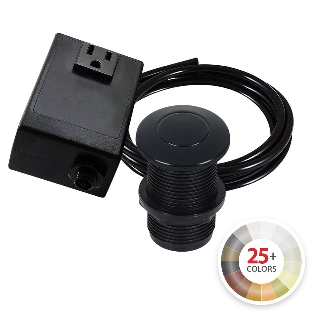 Single Outlet Garbage Disposal Turn On/Off Sink Top Air Switch Kit in Glossy Black. Compatible with any Garbage Disposal Unit and Available in 25+ Finishes by NORTHSTAR DÉCOR. Model # AS010-BL