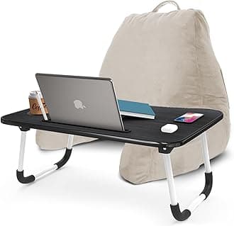 Nestl Reading Pillow with Portable Laptop Lap Desk - Shredded Memory Foam Back Support Pillow for Sitting Up in Bed and Couch Rest Pillows with Arms, Bed Tray Table with Foldable Legs, Linen
