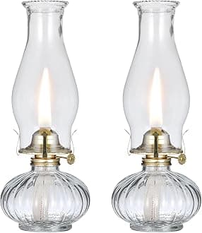 2 Pieces Vintage Glass Oil Lamp Large Classic Clear Kerosene Lamp Lantern for Indoor Use Home Tabletop Decor Rustic Chamber Oil Lamps Hurricane Lanterns for Emergency Lighting